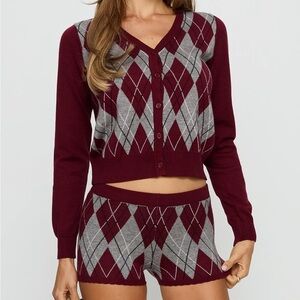 NWT Princess Polly MATCHING SET Raiven Cardigan & Shorts – Burgundy